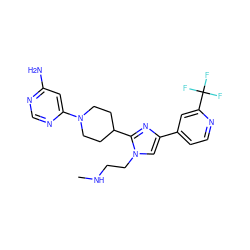 CNCCn1cc(-c2ccnc(C(F)(F)F)c2)nc1C1CCN(c2cc(N)ncn2)CC1 ZINC000218699832