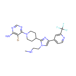 CNCCn1cc(-c2ccnc(C(F)(F)F)c2)nc1C1CCN(c2ncnc(N)c2Br)CC1 ZINC000218712846