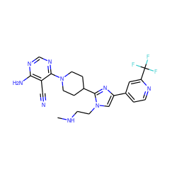 CNCCn1cc(-c2ccnc(C(F)(F)F)c2)nc1C1CCN(c2ncnc(N)c2C#N)CC1 ZINC000219750151