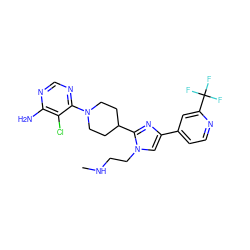 CNCCn1cc(-c2ccnc(C(F)(F)F)c2)nc1C1CCN(c2ncnc(N)c2Cl)CC1 ZINC000218702713