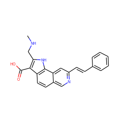 CNCc1[nH]c2c(ccc3cnc(/C=C/c4ccccc4)cc32)c1C(=O)O ZINC000072109182