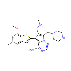 CNCc1c(-c2cc3cc(C)cc(OC)c3s2)c2c(N)ncnn2c1CN1CCNCC1 ZINC000220392220