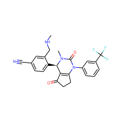 CNCc1cc(C#N)ccc1[C@@H]1C2=C(CCC2=O)N(c2cccc(C(F)(F)F)c2)C(=O)N1C ZINC001772629376