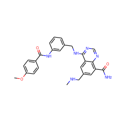 CNCc1cc(C(N)=O)c2ncnc(NCc3cccc(NC(=O)c4ccc(OC)cc4)c3)c2c1 ZINC000114345737