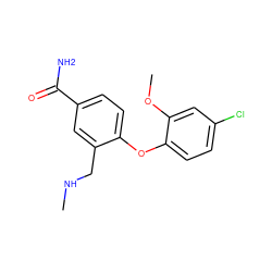 CNCc1cc(C(N)=O)ccc1Oc1ccc(Cl)cc1OC ZINC000029129662