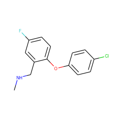 CNCc1cc(F)ccc1Oc1ccc(Cl)cc1 ZINC000012359681