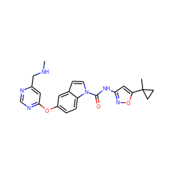 CNCc1cc(Oc2ccc3c(ccn3C(=O)Nc3cc(C4(C)CC4)on3)c2)ncn1 ZINC000142301728