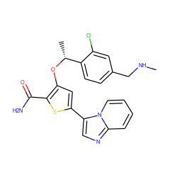 CNCc1ccc([C@@H](C)Oc2cc(-c3cnc4ccccn34)sc2C(N)=O)c(Cl)c1 ZINC000043120119