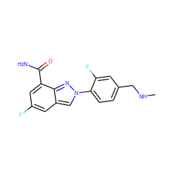 CNCc1ccc(-n2cc3cc(F)cc(C(N)=O)c3n2)c(F)c1 ZINC000045340301