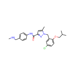 CNCc1ccc(NC(=O)c2cc(C)n(Cc3cc(Cl)ccc3OCC(C)C)n2)cc1 ZINC000040950204