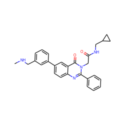 CNCc1cccc(-c2ccc3nc(-c4ccccc4)n(CC(=O)NCC4CC4)c(=O)c3c2)c1 ZINC000071341133