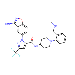 CNCc1ccccc1N1CCC(NC(=O)c2cc(C(F)(F)F)nn2-c2ccc3onc(N)c3c2)CC1 ZINC000014969565