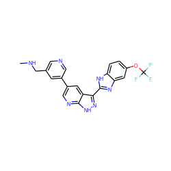 CNCc1cncc(-c2cnc3[nH]nc(-c4nc5cc(OC(F)(F)F)ccc5[nH]4)c3c2)c1 ZINC000028950095