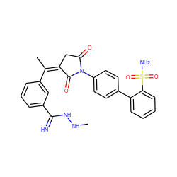 CNNC(=N)c1cccc(/C(C)=C2/CC(=O)N(c3ccc(-c4ccccc4S(N)(=O)=O)cc3)C2=O)c1 ZINC000013487194