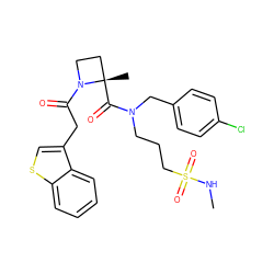 CNS(=O)(=O)CCCN(Cc1ccc(Cl)cc1)C(=O)[C@@]1(C)CCN1C(=O)Cc1csc2ccccc12 ZINC000149553272