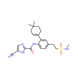 CNS(=O)(=O)CCc1ccc(NC(=O)c2ncc(C#N)[nH]2)c(C2=CCC(C)(C)CC2)c1 ZINC000169701082