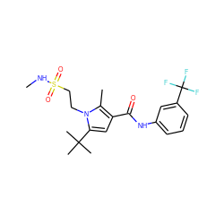 CNS(=O)(=O)CCn1c(C(C)(C)C)cc(C(=O)Nc2cccc(C(F)(F)F)c2)c1C ZINC000220817370