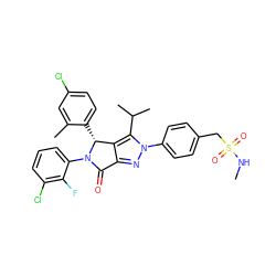 CNS(=O)(=O)Cc1ccc(-n2nc3c(c2C(C)C)[C@@H](c2ccc(Cl)cc2C)N(c2cccc(Cl)c2F)C3=O)cc1 ZINC000224088206