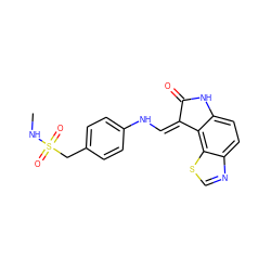 CNS(=O)(=O)Cc1ccc(N/C=C2\C(=O)Nc3ccc4ncsc4c32)cc1 ZINC000013470497