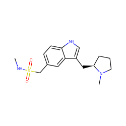 CNS(=O)(=O)Cc1ccc2[nH]cc(C[C@H]3CCCN3C)c2c1 ZINC000003779258