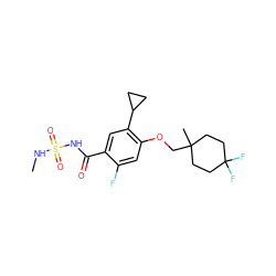CNS(=O)(=O)NC(=O)c1cc(C2CC2)c(OCC2(C)CCC(F)(F)CC2)cc1F ZINC000216241127