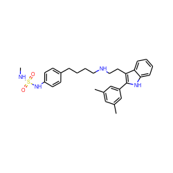 CNS(=O)(=O)Nc1ccc(CCCCNCCc2c(-c3cc(C)cc(C)c3)[nH]c3ccccc23)cc1 ZINC000026016901