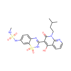 CNS(=O)(=O)Nc1ccc2c(c1)S(=O)(=O)NC(c1c(O)c3cccnc3n(CCC(C)C)c1=O)=N2 ZINC000101047281