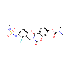 CNS(=O)(=O)Nc1cccc(Cn2c(=O)oc3cc(OC(=O)N(C)C)ccc3c2=O)c1F ZINC000653869556