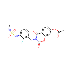CNS(=O)(=O)Nc1cccc(Cn2c(=O)oc3cc(OC(C)=O)ccc3c2=O)c1F ZINC000653857931