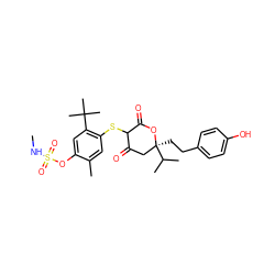 CNS(=O)(=O)Oc1cc(C(C)(C)C)c(SC2C(=O)C[C@](CCc3ccc(O)cc3)(C(C)C)OC2=O)cc1C ZINC000026289234