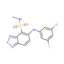 CNS(=O)(=O)c1c(Nc2cc(F)cc(Cl)c2)ccc2nonc12 ZINC000095595100