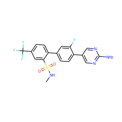CNS(=O)(=O)c1cc(C(F)(F)F)ccc1-c1ccc(-c2cnc(N)nc2)c(F)c1 ZINC000224705000