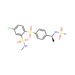 CNS(=O)(=O)c1cc(Cl)ccc1S(=O)(=O)c1ccc([C@H](C)NS(C)(=O)=O)cc1 ZINC000028898304