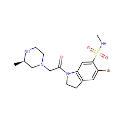 CNS(=O)(=O)c1cc2c(cc1Br)CCN2C(=O)CN1CCN[C@H](C)C1 ZINC000218999625