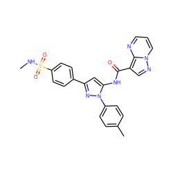 CNS(=O)(=O)c1ccc(-c2cc(NC(=O)c3cnn4cccnc34)n(-c3ccc(C)cc3)n2)cc1 ZINC000142488562