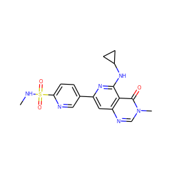 CNS(=O)(=O)c1ccc(-c2cc3ncn(C)c(=O)c3c(NC3CC3)n2)cn1 ZINC000115625899