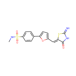 CNS(=O)(=O)c1ccc(-c2ccc(/C=C3\SC(=N)NC3=O)o2)cc1 ZINC000014963227