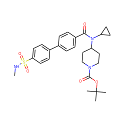 CNS(=O)(=O)c1ccc(-c2ccc(C(=O)N(C3CC3)C3CCN(C(=O)OC(C)(C)C)CC3)cc2)cc1 ZINC001772616526