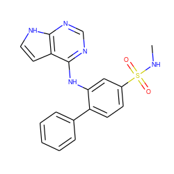 CNS(=O)(=O)c1ccc(-c2ccccc2)c(Nc2ncnc3[nH]ccc23)c1 ZINC000146085908