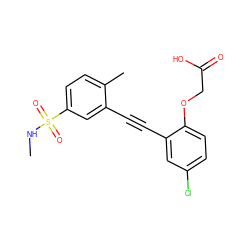 CNS(=O)(=O)c1ccc(C)c(C#Cc2cc(Cl)ccc2OCC(=O)O)c1 ZINC000073195936