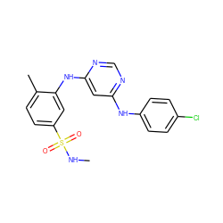 CNS(=O)(=O)c1ccc(C)c(Nc2cc(Nc3ccc(Cl)cc3)ncn2)c1 ZINC000204189999