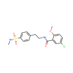 CNS(=O)(=O)c1ccc(CCNC(=O)c2cc(Cl)ccc2OC)cc1 ZINC001648884582