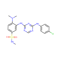 CNS(=O)(=O)c1ccc(N(C)C)c(Nc2ncnc(Nc3ccc(Cl)cc3)n2)c1 ZINC000118354143