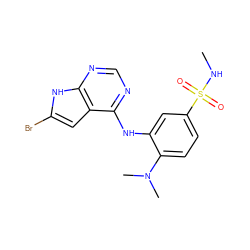 CNS(=O)(=O)c1ccc(N(C)C)c(Nc2ncnc3[nH]c(Br)cc23)c1 ZINC000199023980