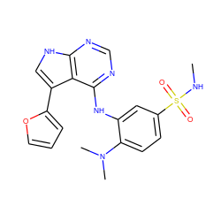 CNS(=O)(=O)c1ccc(N(C)C)c(Nc2ncnc3[nH]cc(-c4ccco4)c23)c1 ZINC000199029075