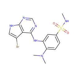 CNS(=O)(=O)c1ccc(N(C)C)c(Nc2ncnc3[nH]cc(Br)c23)c1 ZINC000199023170