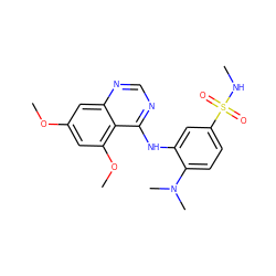 CNS(=O)(=O)c1ccc(N(C)C)c(Nc2ncnc3cc(OC)cc(OC)c23)c1 ZINC000165985739