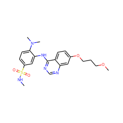 CNS(=O)(=O)c1ccc(N(C)C)c(Nc2ncnc3cc(OCCCOC)ccc23)c1 ZINC000068267690