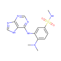 CNS(=O)(=O)c1ccc(N(C)C)c(Nc2ncnc3nc[nH]c23)c1 ZINC000146075327