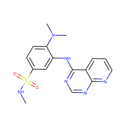 CNS(=O)(=O)c1ccc(N(C)C)c(Nc2ncnc3ncccc23)c1 ZINC001772623177